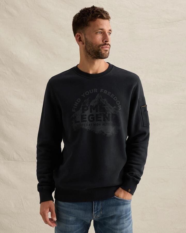 PME LEGEND Sweatshirt van peached fleece met flight pocket