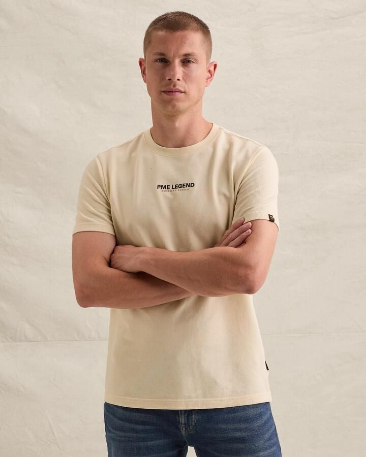 PME LEGEND Heren Polo's & T-shirts Short Sleeve R-neck Flat Waffle Jersey Ecru - Foto 7
