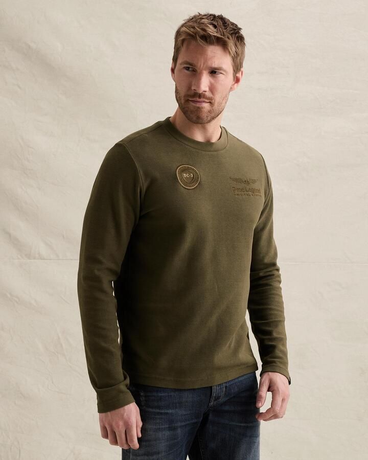 PME Legend regular fit longsleeve met patches donkergroen - Foto 4