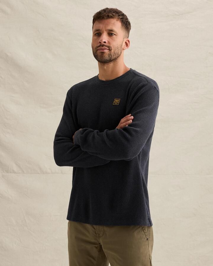 PME Legend regular fit longsleeve met wafelstructuur donkerblauw - Foto 2