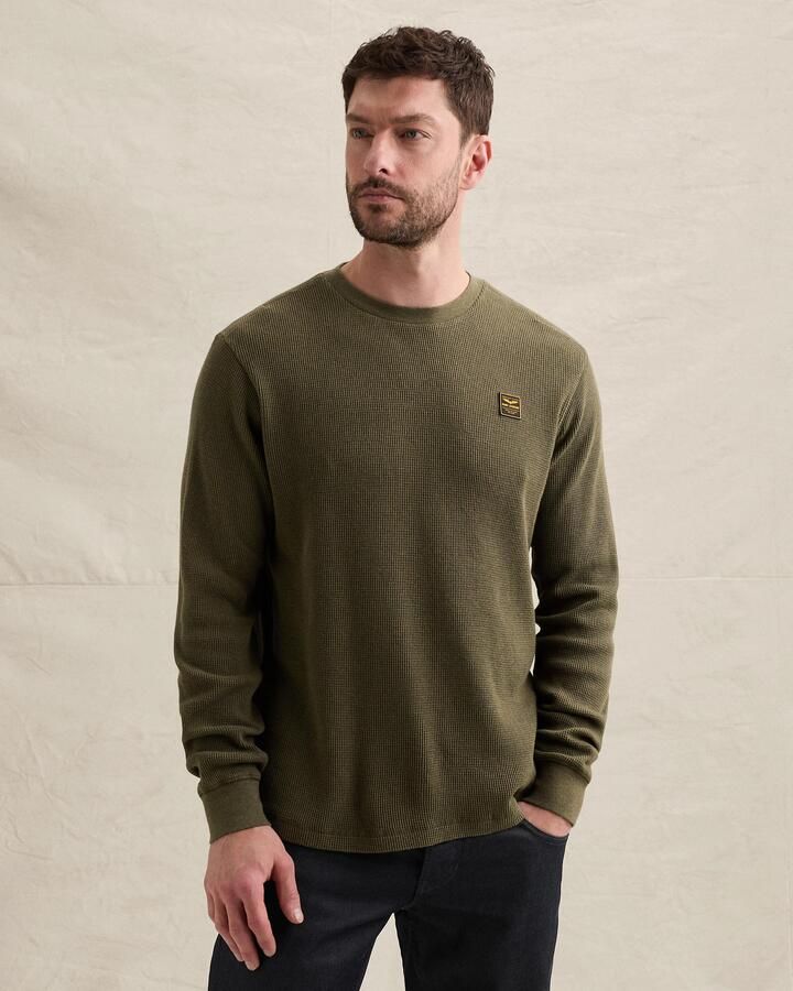 PME Legend regular fit longsleeve met wafelstructuur donkergroen - Foto 3
