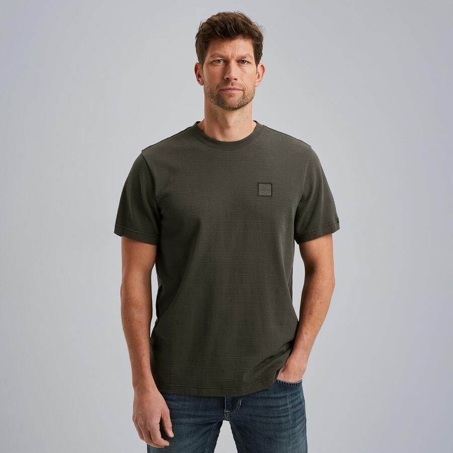 PME LEGEND Heren Polo's & T-shirts Short Sleeve R-neck Jacquard Stripes Groen