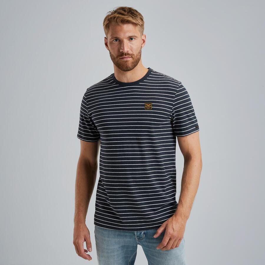 PME LEGEND Heren Polo's & T-shirts Short Sleeve R-neck Yd Melange Striped Jersey Blauw