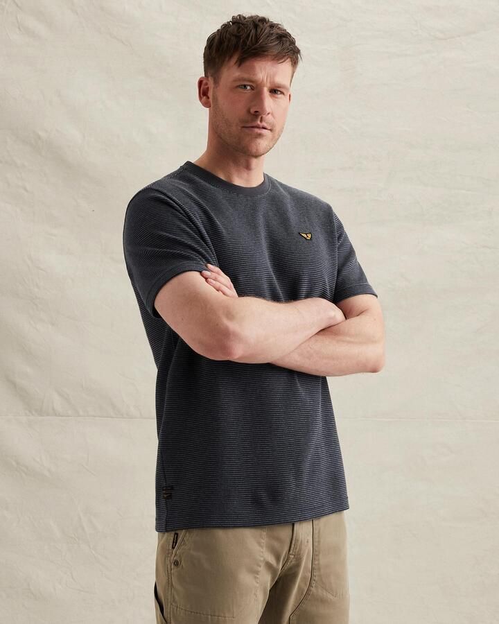PME LEGEND Heren Polo's & T-shirts Two Tone Textured Stripe Donkerblauw - Foto 7