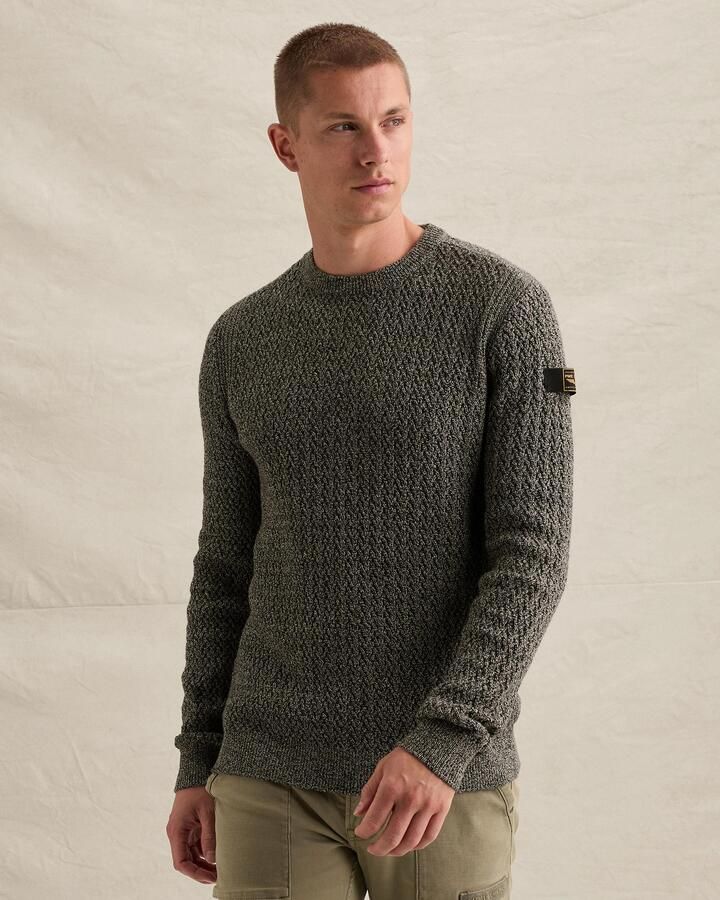 PME Legend katoenen regular fit gebreide trui grijsgroen