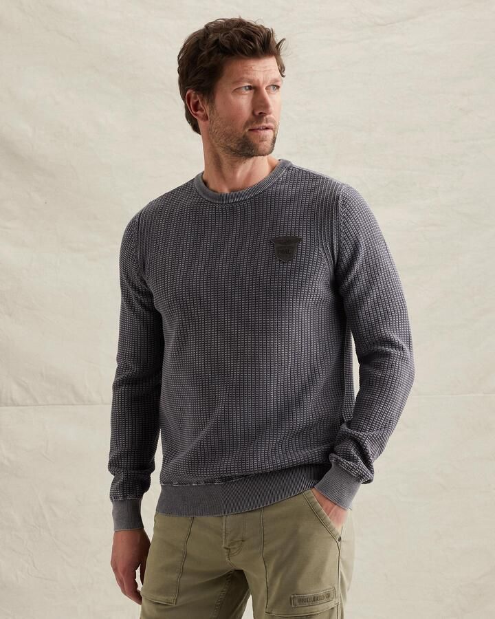 PME LEGEND Trui met garment-dye wassing en ribkraag