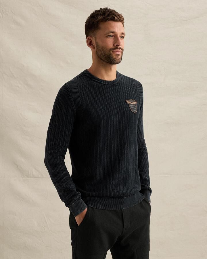 PME LEGEND Trui met garment-dye wassing en stone wash