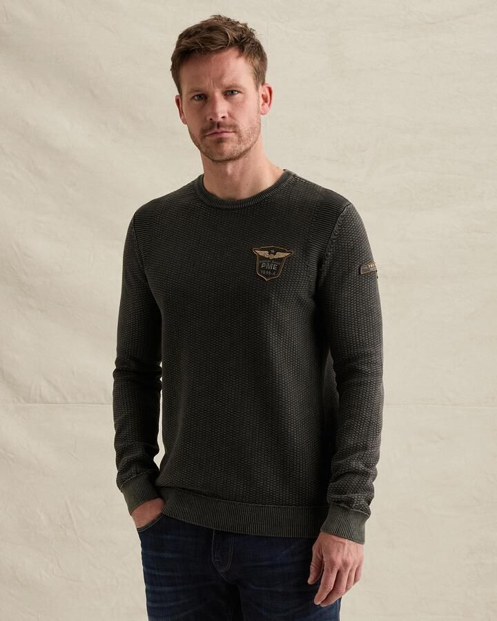 PME LEGEND Trui met garment-dye wassing en stone wash