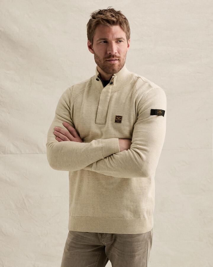 PME Legend katoenen regular fit gebreide trui met melée ecru