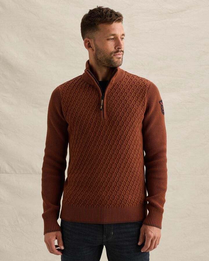 PME Legend katoenen regular fit gebreide trui donker oranje