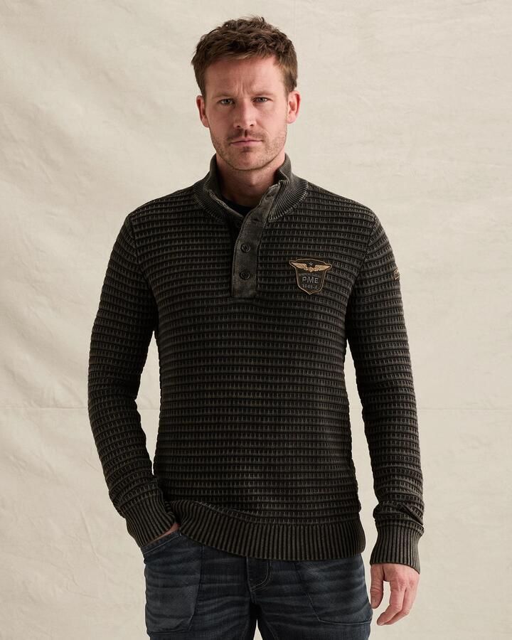 PME LEGEND Trui met hoge kraag en stone wash