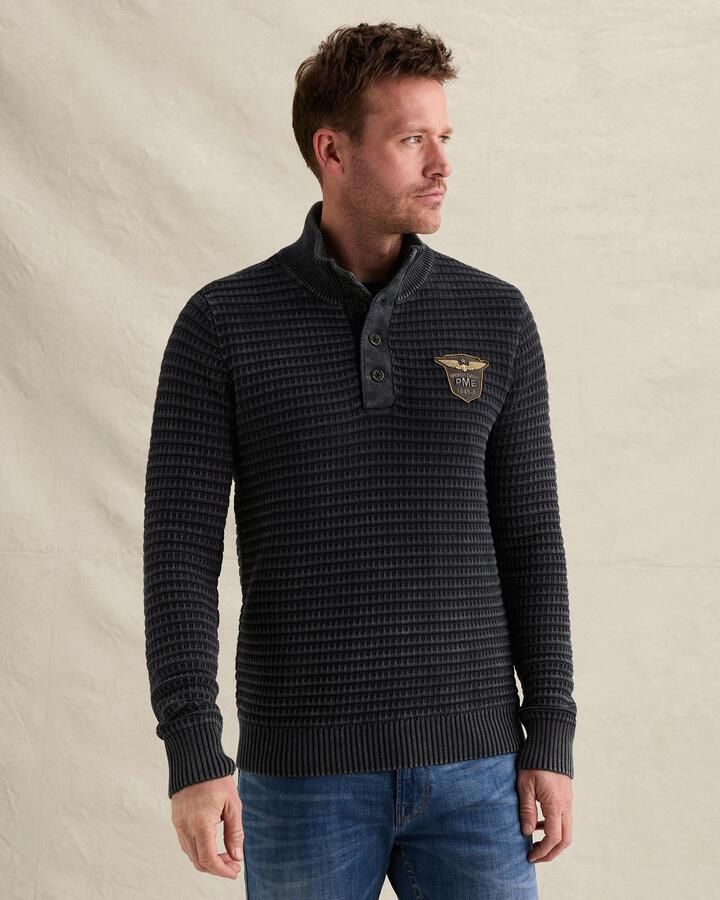 PME LEGEND Trui met hoge kraag en stone wash