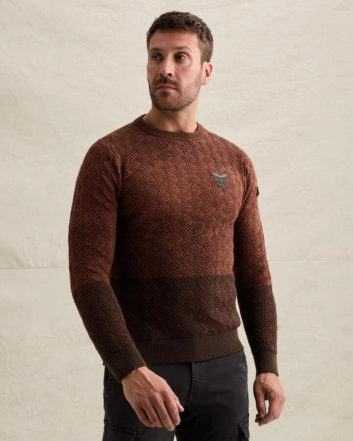 PME Legend Regular fit gebreide pullover van zuivere katoen met labeldetail