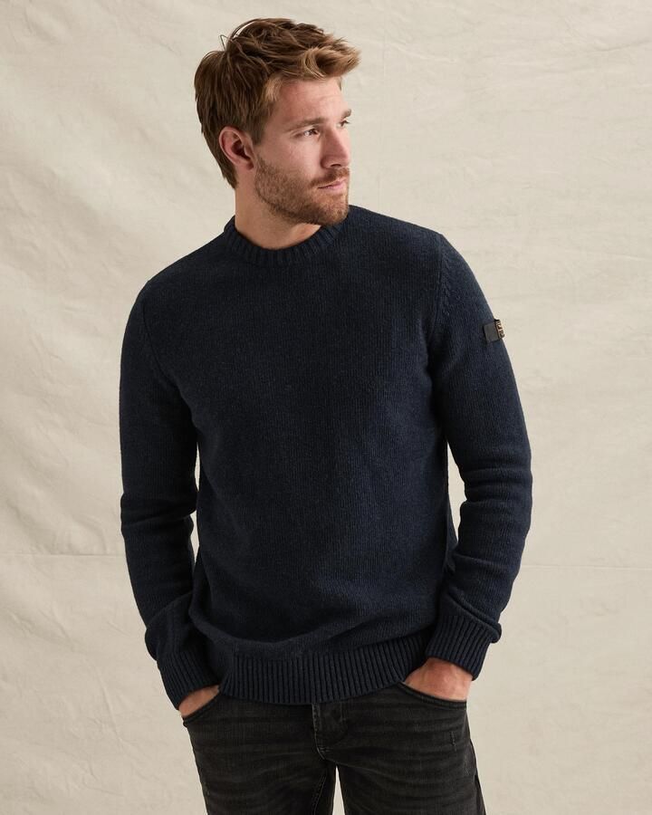 PME Legend wollen regular fit gebreide trui donkerblauw - Foto 3