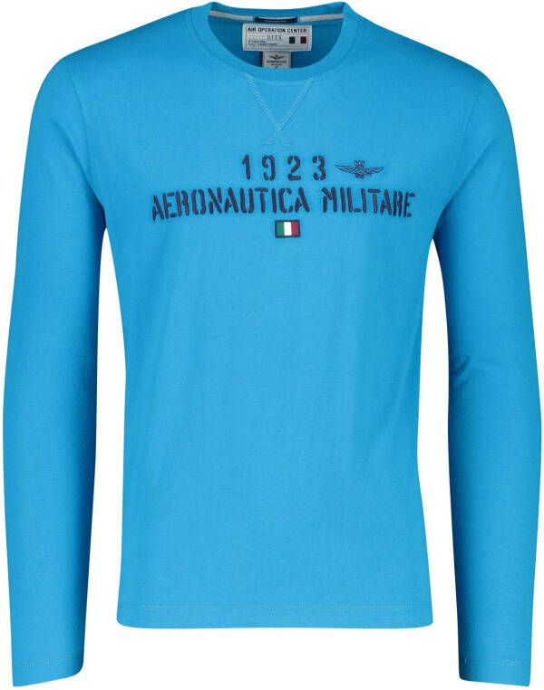 Aeronautica militare t-shirt lange mouw aqua blauw