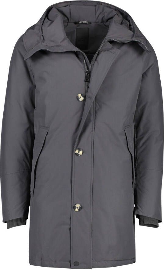 Airforce Jack winterjas grijs effen rits + knoop slim fit katoen