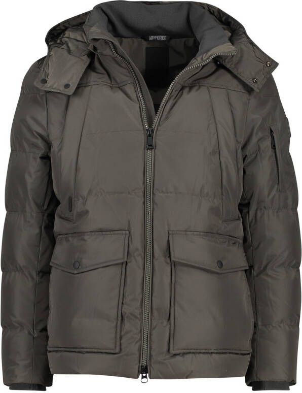 Airforce winterjas groen effen rits slim fit