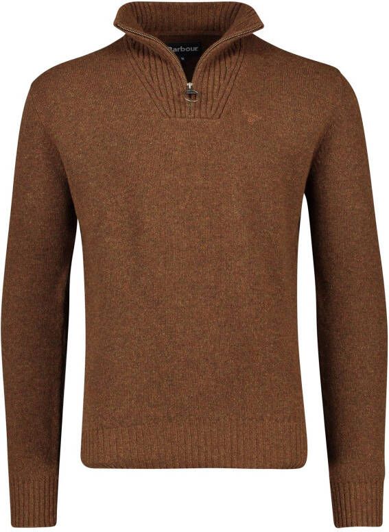 Barbour trui opstaande kraag bruin effen lamswol
