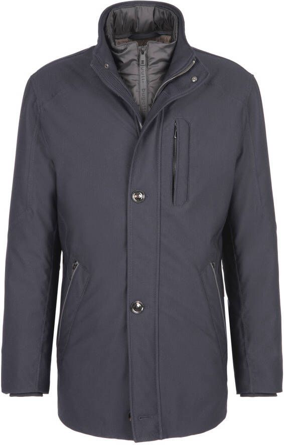 Bugatti winterjas donkerblauw effen rits + knoop wijde fit