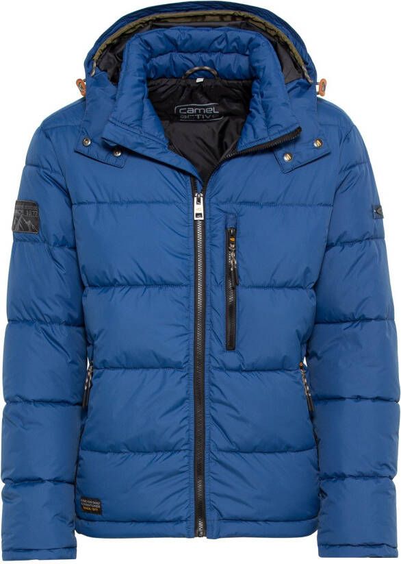 Camel active winterjas blauw effen rits wijde fit