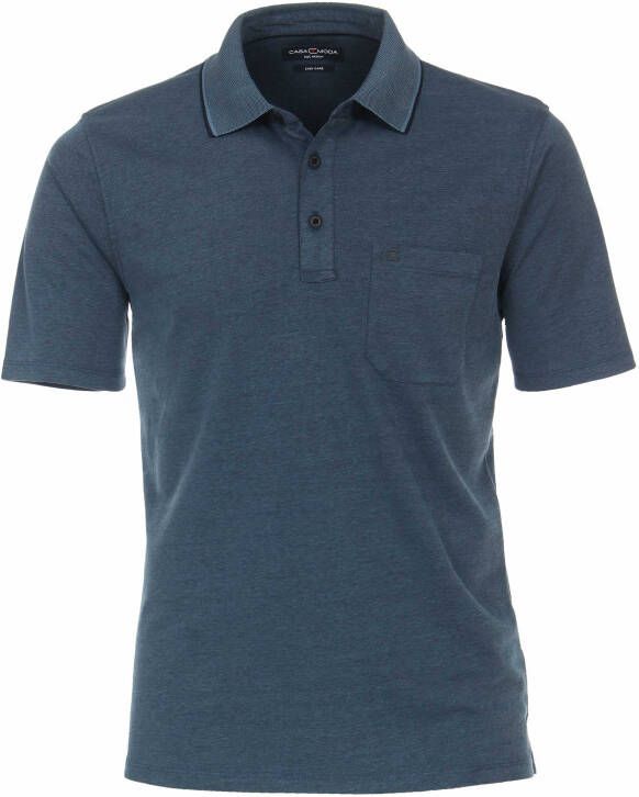 Casa Moda blauw poloshirt gemeleerd met borstzak