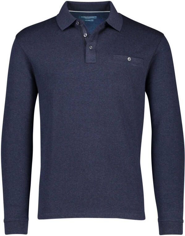 Casa Moda polo lange mouw wijde fit donkerblauw effen katoen