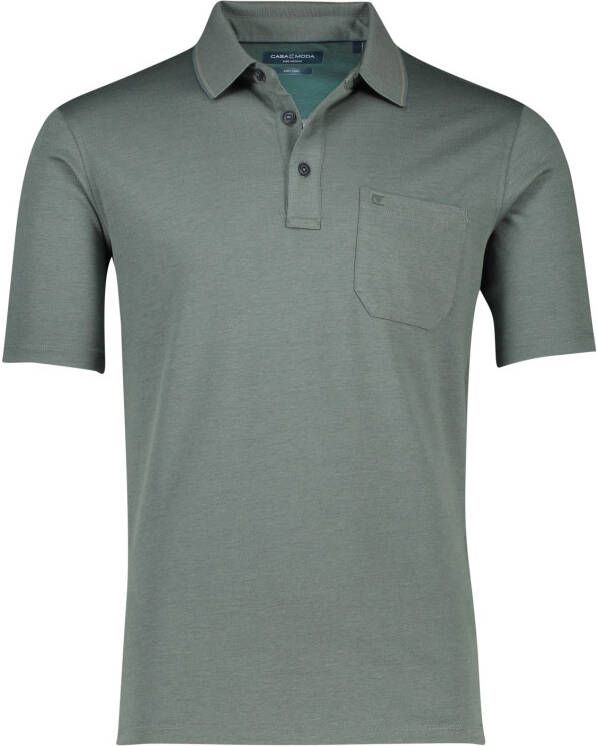 Casa Moda poloshirt met borstzak wijde fit groen effen katoen