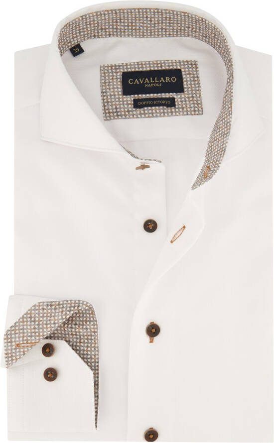 Cavallaro business overhemd slim fit Ginaro wit effen katoen contrast boord