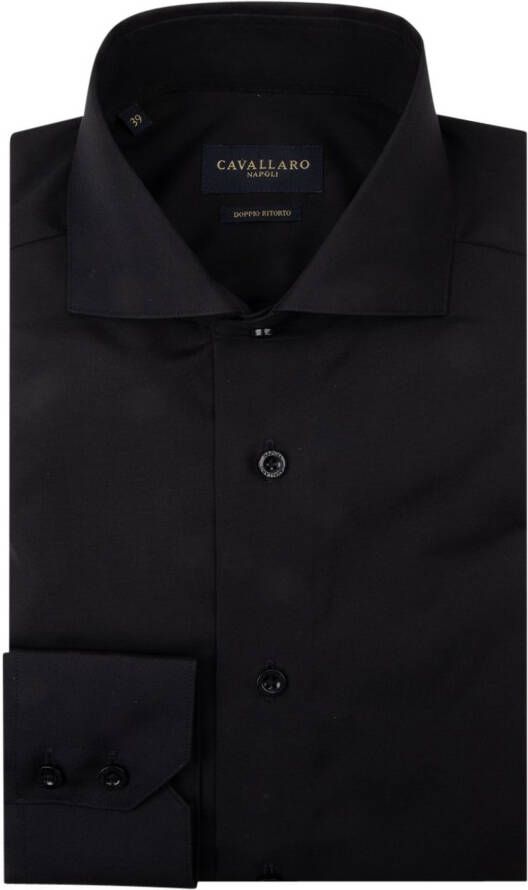 Cavallaro overhemd mouwlengte 7 slim fit zwart effen katoen