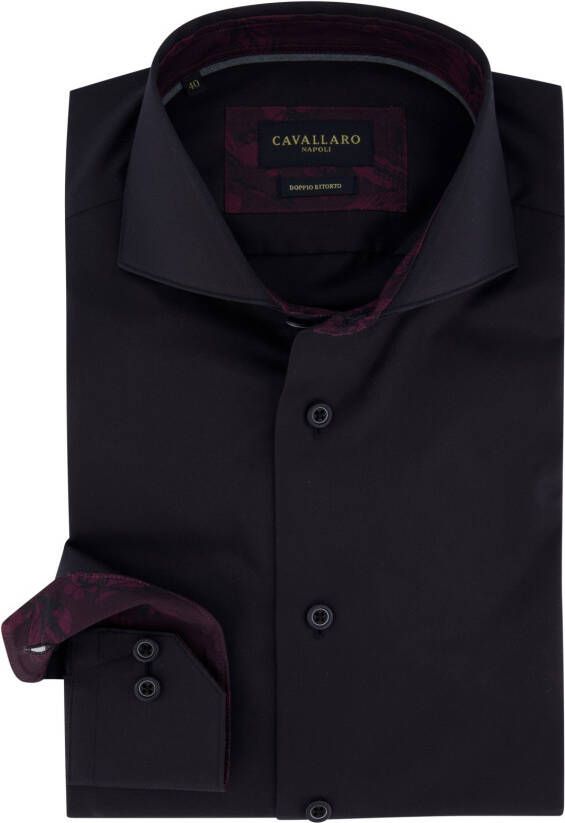 Cavallaro overhemd zwart accenten bordeaux