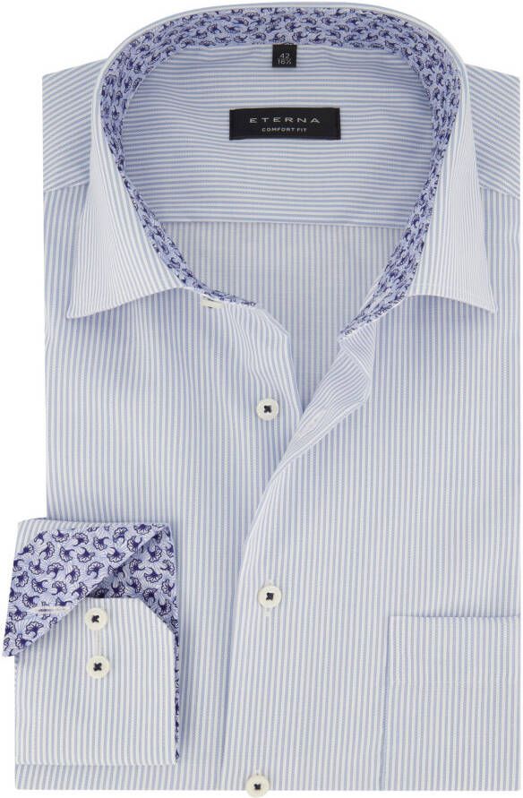 Eterna business overhemd Comfort Fit wijde fit borstzak lichtblauw gestreept katoen