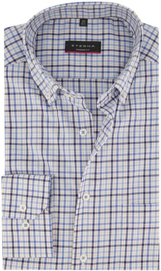 Eterna business overhemd Modern Fit normale fit blauw wit geruit katoen