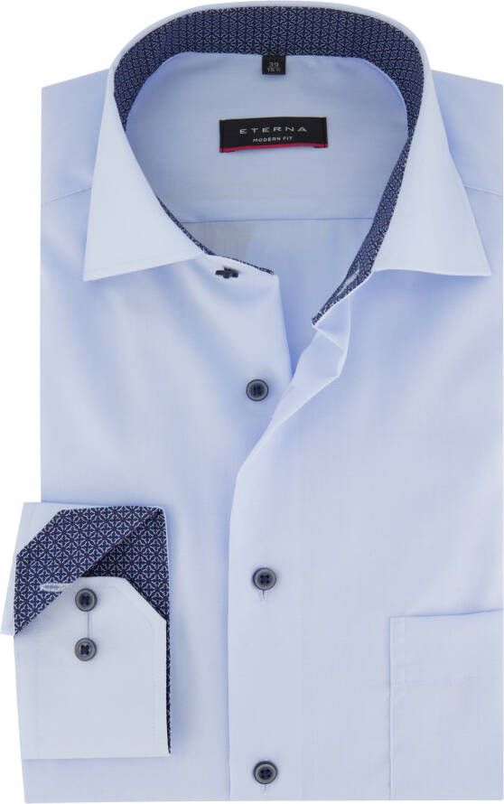 Eterna business overhemd Modern Fit normale fit lichtblauw effen katoen contrast boord