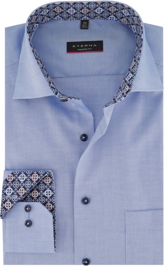 Eterna business overhemd Modern Fit normale fit lichtblauw effen katoen contrast knopen