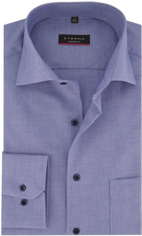 Eterna business overhemd normale fit blauw geprint met borstzak