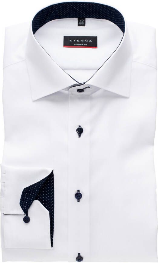 Eterna Mouwlengte 7 shirt wit navy knopen