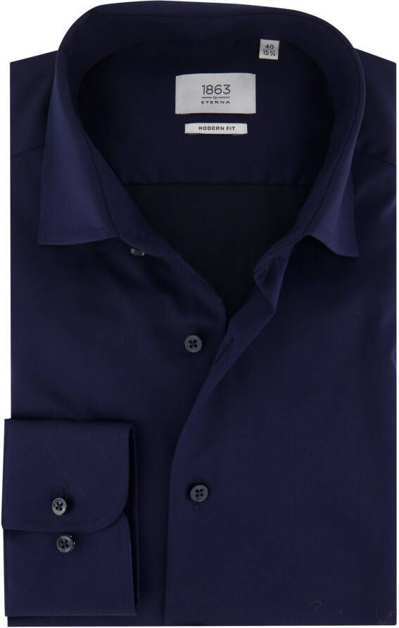 Eterna overhemd mouwlengte 7 Modern Fit normale fit donkerblauw effen katoen 100%