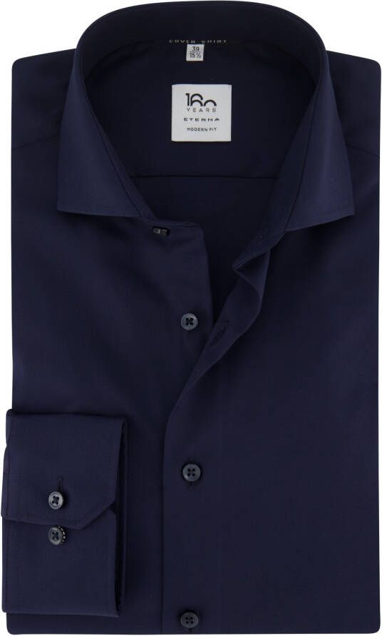 Eterna zakelijk overhemd Modern Fit normale fit donkerblauw effen katoen