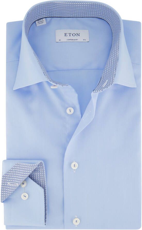 Eton business overhemd Contemporary Fit normale fit blauw effen katoen witte knopen