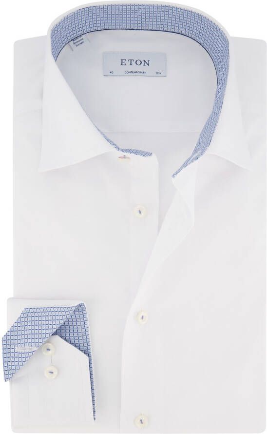 Eton business overhemd Contemporary Fit normale fit wit effen katoen geprinte kraag
