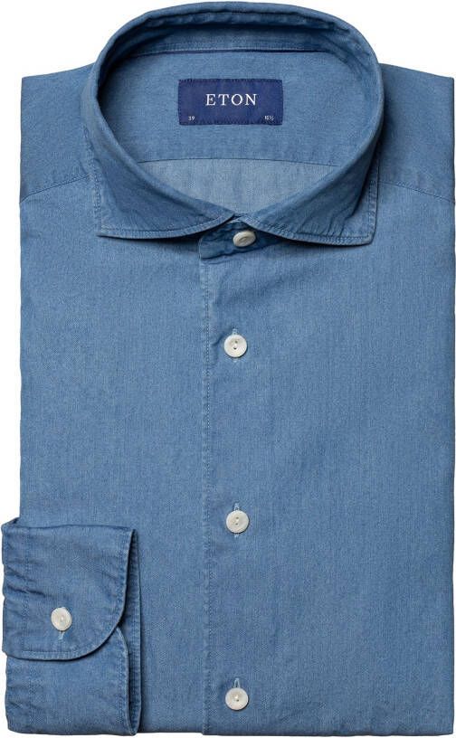 Eton Zakelijk overhemd slim fit blauw effen katoen