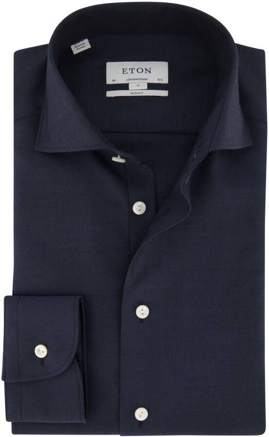 Eton casual overhemd normale fit donkerblauw effen wol