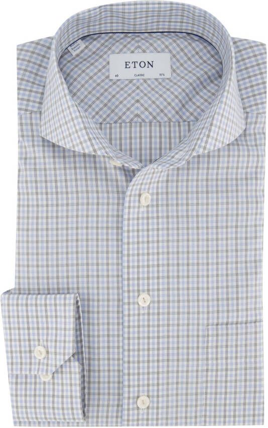 Eton Overhemd Classic Fit ruitje blauw zwart wit