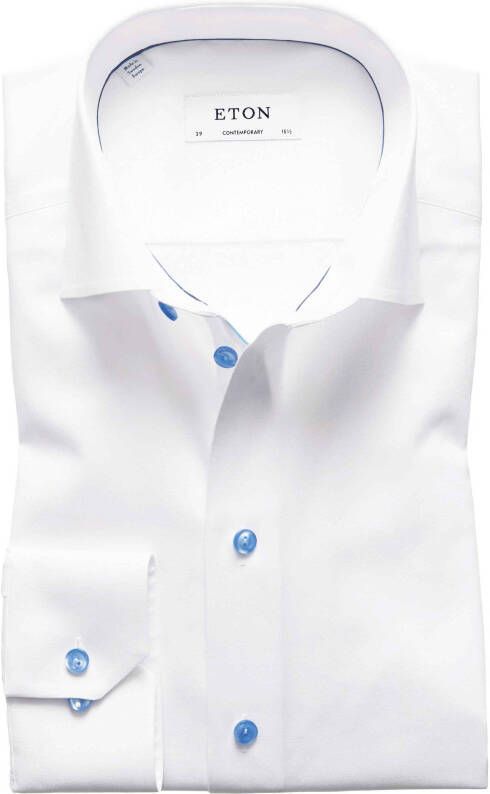 Eton overhemd wit Contemporary Fit blauwe knopen