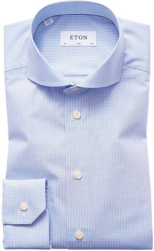 Eton 100% katoenen business overhemd slim fit lichtblauw met streep - Foto 13