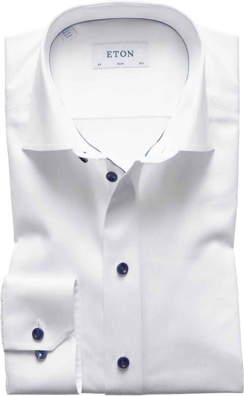 Eton Slim Fit Formeel Overhemd met Blauwe Knopen White Heren