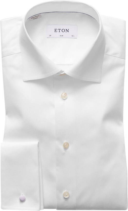 Eton Witte Signature Twill Overhemd Franse Manchet Slank White Heren