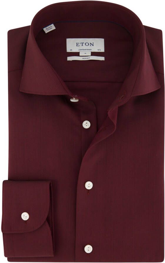 Eton casual overhemd normale fit bordeaux effen