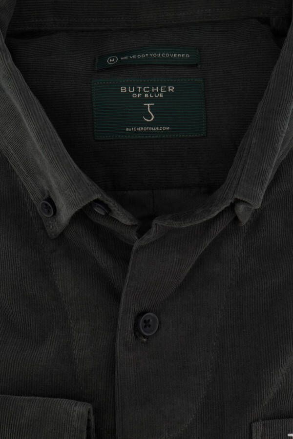 Butcher of Blue casual overhemd ribstof normale fit groen effen katoen - Foto 4