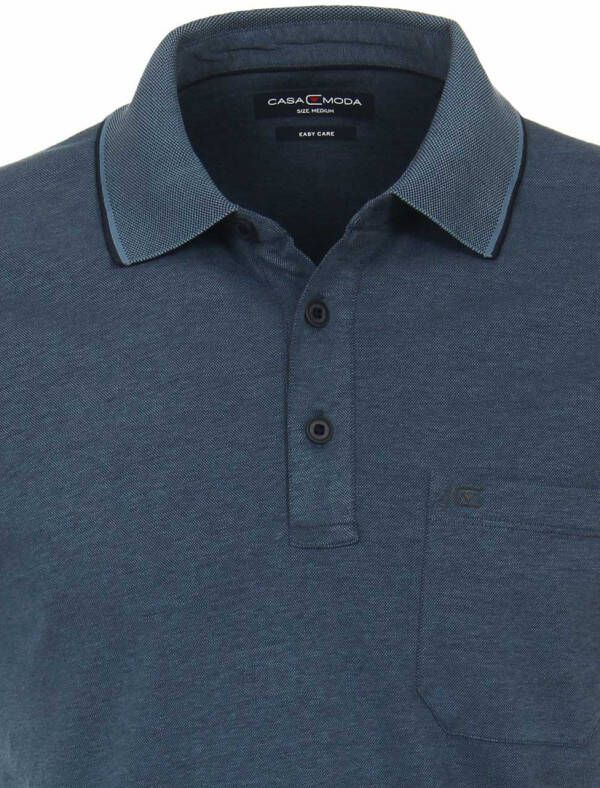 Casa Moda blauw poloshirt gemeleerd met borstzak - Foto 3